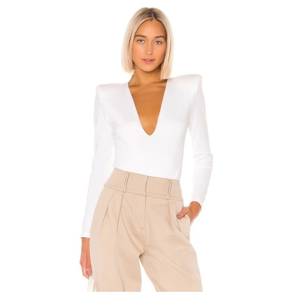 Grlfrnd Eryka Long Sleeve Jersey Knit Paddle Thong Bodysuit in White - Picture 3 of 13